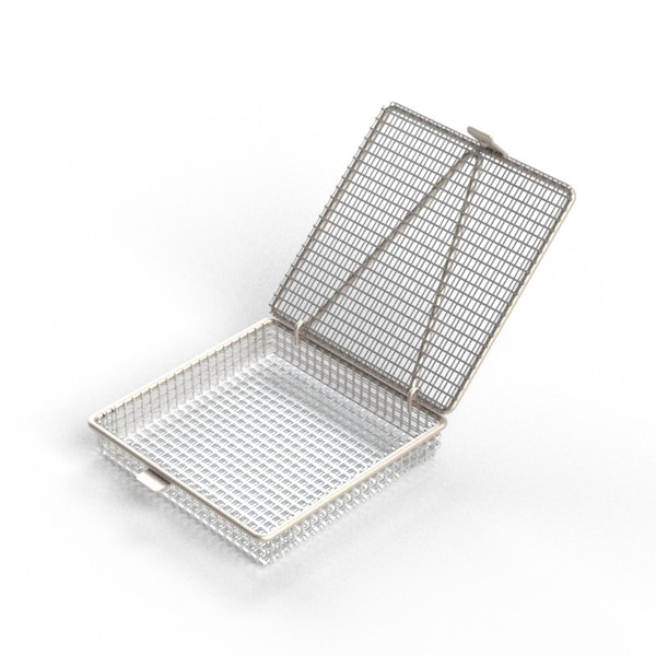 Anysizebasket Light Duty Basket: 6Lx6Wx1H, 304 SS, Hinged Lid with Thumb Clasp, No Handles, Mesh: 2 x .063 FLB-060060010-L02S - main